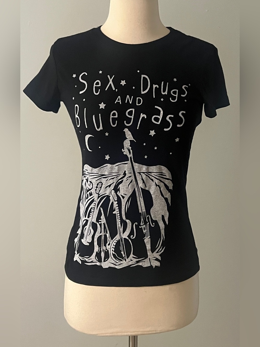 Sex Drugs & Bluegrass Black Graphic Tee Music Shirt Women’s S
